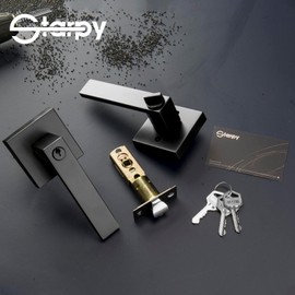 STARPY Matte Black Door Handle,Entry Door Lever for Bedroom,Exterior and Interior Door Knob with Lock