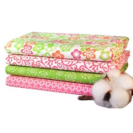 Lime Green and Pink 4 Fat Quarters Bundle, 100% Cotton, 1 Yard Total