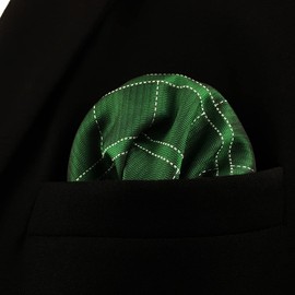 SHLAX&WING Green Check Men's Silk Pocket Square Extra Large 32cm, green