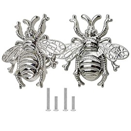 Mizhang Bee Knobs 2 Pcs Animal Honeybee Shaped Cabinet Pulls Zinc Alloy Single Hole Wardrobe Closet Dresser Cupboard Home Hardware Furniture Decoration Handle with Screws (Silver)
