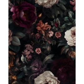 ILHIIOR Dark Floral Peel and Stick Wallpaper Boho Leaf Contact Paper Dark Rose Removable Self Adhesive Waterproof Wall Paper for Cabinet Drawers Wall Decor Renter Friendly 17.5''x393''