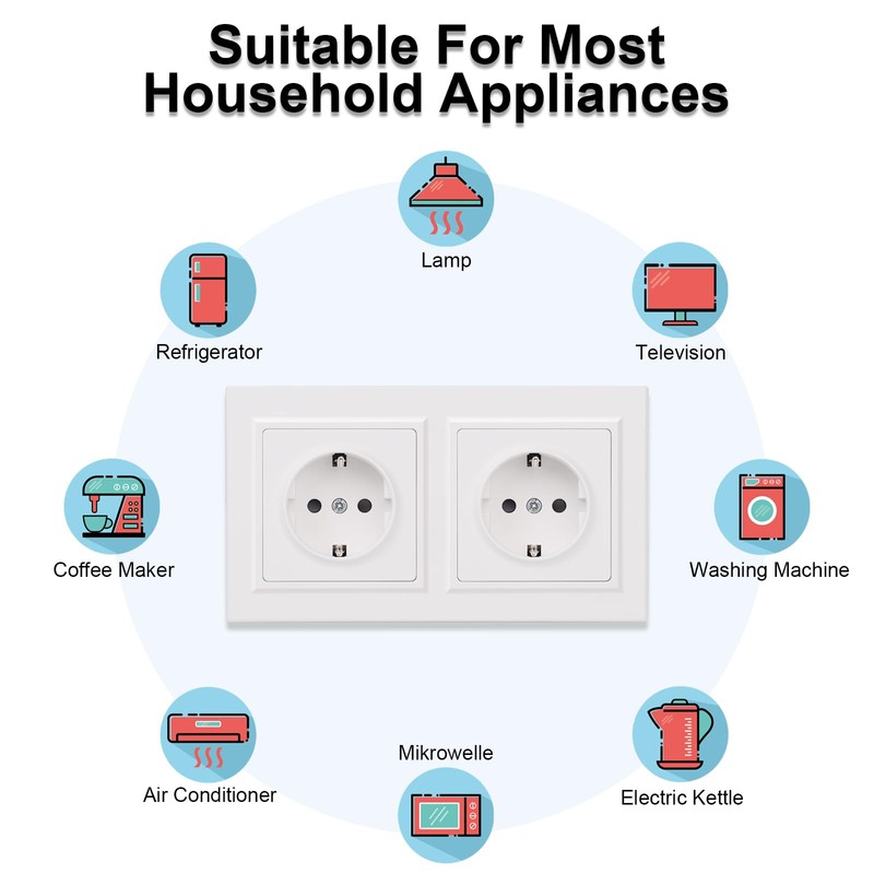 JIMEIDA Double Socket White Smooth PC Surface with Hooks, Not