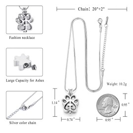 Pet Cremation Jewelry for Dog/Cat Paw Stainless Steel Memorial Locket Urn Necklace with Hollow Urn Cremation Jewelry for Ashes