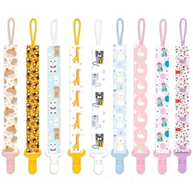 9 Pack Clip Universal de Chupete para Niños y Niñas, Tamaño Perfecto para Cualquier Chupón Con o Sin Anillo y Juguetes para Morder para Chupón, Mordedor, Babero y Juguetes, Regalo para Recién Nacidos en Baby Shower y Cumpleaños (C)