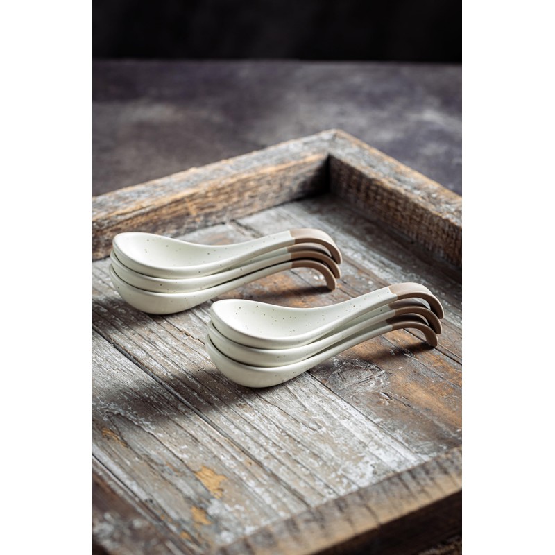 LYEOBOH 6 Pieces Asian Soup Spoons, Japanese Kitchen Soup Spoon