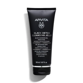Apivita Gel Limpiador Black Detox 150ml – Rostro y ojos, limpiador facial y desmaquillante - Lavado facial natural con carbón activado y propóleo - Atrae contaminantes como un imán, deja la piel fresca