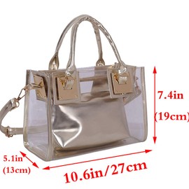 Rullar Women 2 Pcs Small Clear Tote Beach Shoulder Top-handle Bag PVC Transparent Satchel Handbag Purse Gold