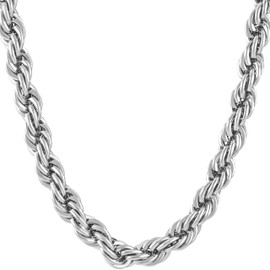 LIFETIME JEWELRY 7mm Rope Chain Necklace 24k Real Gold Plated for Men and Women (16 inches, 2 - White Gold Plated, 1)