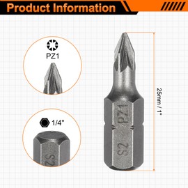HARFINGTON 5pcs PZ1 Screwdriver Bit 1/4" Hex Shank 25mm/1" Length Magnetic Phillips Slotted Hex Bits S2 Steel Screw Driver Bit Industrial Grade Electric Hexagon Drill Bits
