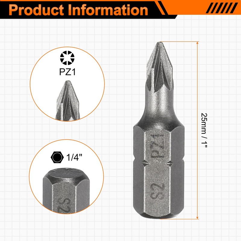 HARFINGTON 5pcs PZ1 Screwdriver Bit 1/4" Hex Shank 25mm/1" Length
