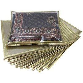 DESI PITAARA Set of 10 Pc Transparent Saree Covers/Saree Bags/Storage Bags/Clothes Covers with Stainless Steel Zip Lock Combo (Suitable for Single Saree Pack) (Golden)