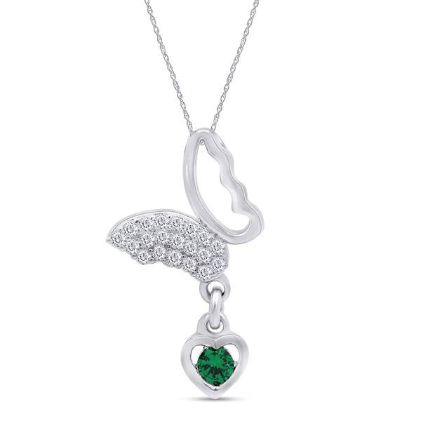 AFFY Round Simulated Emerald & Sparkling White Cubic Zirconia Butterfly