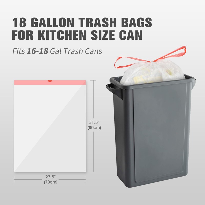 Geiteoa 18 Gallon Trash Bags with Drawstring - 102 Count