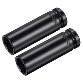 sourcing map 1/2" Drive by 19mm Deep Impact Socket, Heat-Treated CR-V Steel 3.15" Length, 6-Point Metric Sizes 2 Pcs