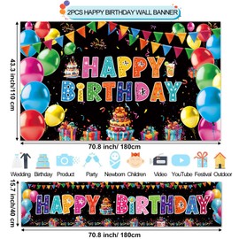 Colorful Happy Birthday Banner Party Decorations,2 Pieces Large Fabric Happy Birthday Sign Backdrop Background, Happy Birthday Yard Sign for Kids Birthday Party Decorations Girls Boys Bday Decor