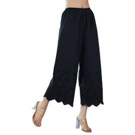 BEAUTELICATE Vintage Cotton Shorts Pettipants Culotte Slip Cropped Sleepwear Pants with Lace Edge Black