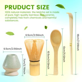 4 Pieces Japanese Matcha Ceremony Kit, Natural Matcha Whisk, Bamboo Spoon, Bamboo Scoop, Whisk Holder, Tea Ceremony Gift Set - Greyish Green