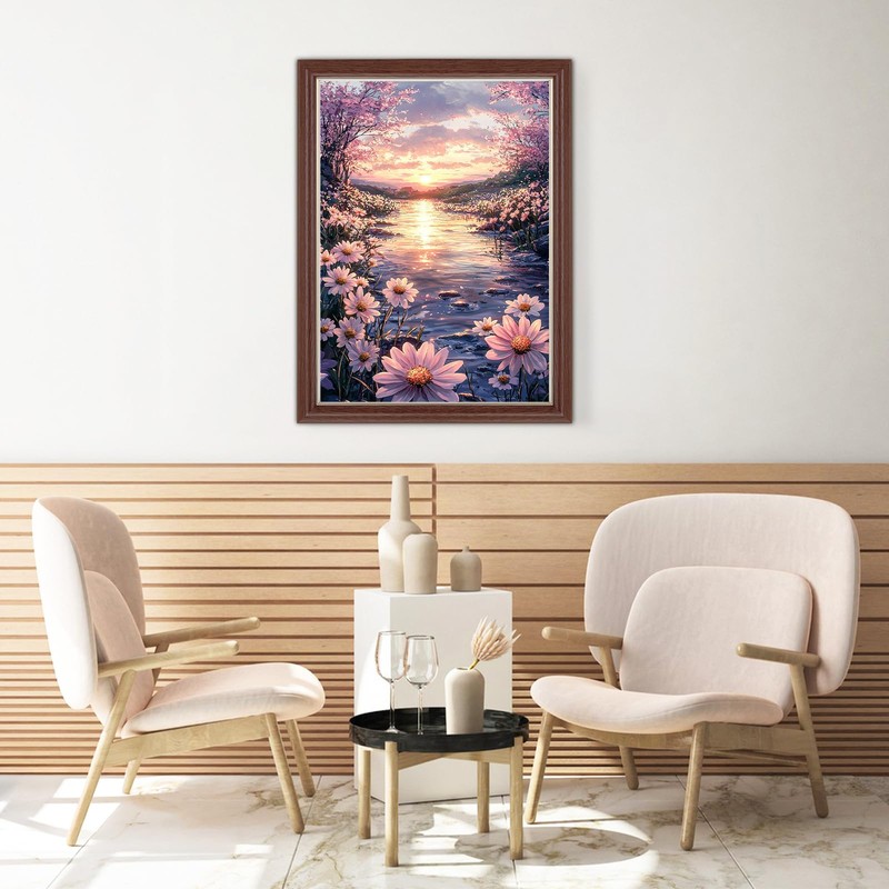AIRDEA Pink Sunset River Acrylic Full Drill Diamond Painting Kits