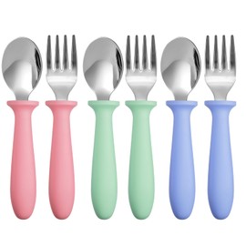 6 Pieces Toddler Utensils, Toddler Forks and Spoons, Kids Silverware Set with Plastic Handle Stainless Steel Silverware, Dishwasher Safe