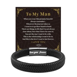 Kessofera Mens Leather Bracelet Gift, Engraved Love You Forever Bracelets for Fathers Day Birthday Graduation Christmas, Braided Rope Leather Wristband for Dad Daddly Son Grandpa Husband Him
