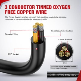Nilight 50FT 16AWG 3 Conductor Electrical Wire Tinned Oxygen Free Copper Red Black Yellow 3 Wires Parallel 600V DC Flexible PVC Case Extension Cords for LED Strips Lamps Lighting