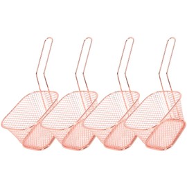 4 Pcs Stainless Steel Deep Fryer Basket, Basket Strainer for French Fries and Fried Chicken Potato Cooking Tool Deep Fry Basket Wire Mesh French Chip Frying Serving Basket (Rose Gold)
