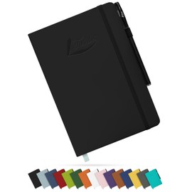 Tasalas A5 Notebook and Pen - 200 Lined Pages Journal Notepad, 80 GSM, Black Notebook A5 with Soft PU Cover, Elastic Loop, Pen Holder, Expandable Pocket - Note Book for Writing and Note-Taking
