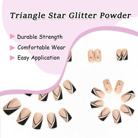 French Press on Nails Medium Length Square Nude Fake Nails Simple Black Gold Line French Full Cover False Tips Nails Daily Detachable Acrylic Ballet Nails Glue on Nails for Women DIY Manicure 24Pcs