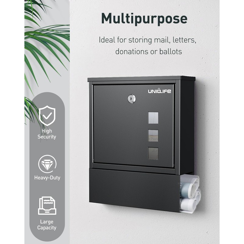 Uniclife Wall Mount Mailbox, Mailboxes for Outside, Large Modern Mail