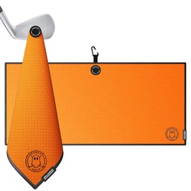Ghost Golf Magnetic Towel (Caddie) - Premium Ultra-Absorbent Microfiber Golf Towel with Magnet for Golf Carts or Clubs - 18" x 40" Golfing Gear - Waffle Weave Pattern (Orange)