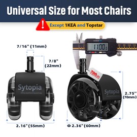 Sytopia Office Chair Wheels Replacement-2.5 Inch, Heavy Duty Caster Wheels Set of 5 for Carpet and Hardwood Floors Replace Office Chair Mat Universal Size(11x22 mm) Fits 99%-Black