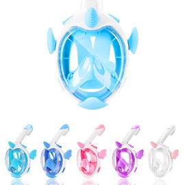 AouloveS Kids Snorkel Mask Full Face,Snorkeling Gear for Kids 4-16 with Camera Mount, 180 Degree Panoramic View Snorkeling Set Anti-Fog Anti-Leak (Green)