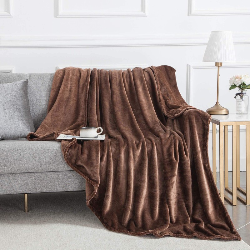MOONLIGHT20015 Fleece Blanket Throws for Sofas - 400 GSM Brown