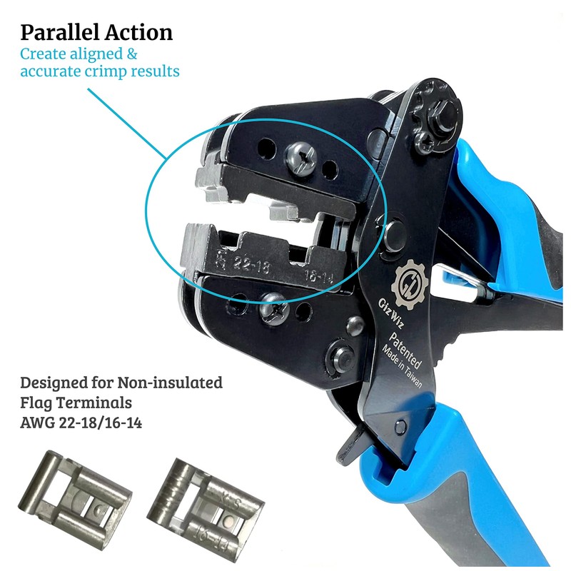 GIZWIZ Parallel Action Ratchet Crimp Tool for Non-insulated Flag Terminals