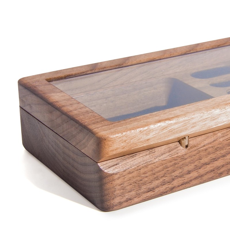 Luxury Solid Walnut Wood Ring Box with Glass Window -