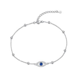 Rnivida 925 Sterling Silver Blue Evil Eye Chain Bracelet for Women,Adjustable
