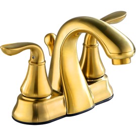 Brushed Gold Bathroom Faucet 4 Inch Two Handle Bathroom Sink Fucet with Drain Assembly, Lavatory Faucet for 3 Hole Installation, FL-0288-CS