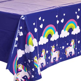 Baker Ross FC975 Rainbow Unicorn Party Table Cover - Pack of 1 Cover, Kids Party Decorations and Birthday Tableware, Rainbow Unicorn Party Table Cover