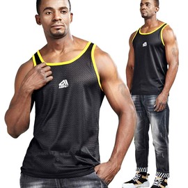 AIMPACT Men Athletic Workout Tank Tops Mesh Quick Dry Fitness Running Gym Muscle Sleeveless Shirts DarkBlueBlack L