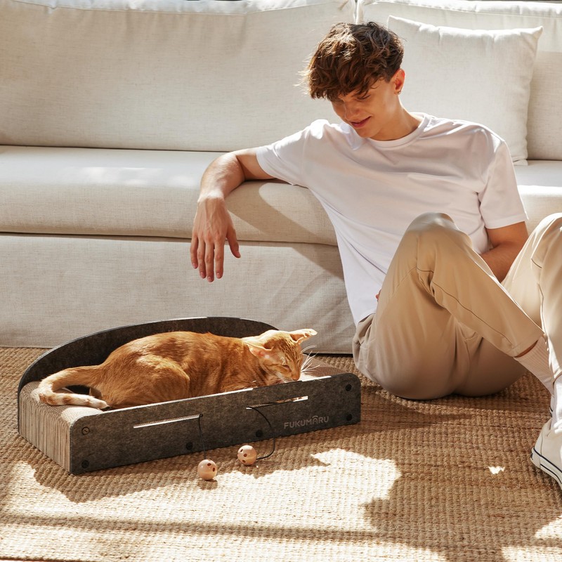 FUKUMARU 26 Inch Cat Scratcher Cardboard Lounge Bed, 2 Reversible