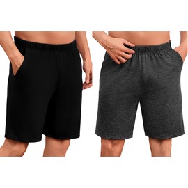 Uniexcosm Schlafanzughose Herren Kurz Sommer Schlafshorts Baumwolle Bermudahose Pyjamahose Shorty Schlafhose für Männer Schwarz+Dunkelgrau M