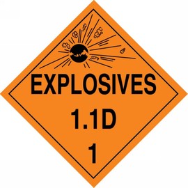 Accuform MPL14CT100 PF-Cardstock Hazard Class 1/Division 1D DOT Placard, Legend "Explosives 1.1D 1" with Graphic, 10-3/4" Width x 10-3/4" Length, Black on Orange (Pack of 100)