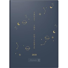 BRUNNEN Pocket Diary Model 731 (2025) "Universe", 2 Pages = 1 Week, A6, 144 Pages, Graphic Cover, Dark Blue