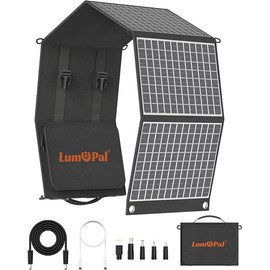 LUMOPAL LUM POCKET 60W foldable portable solar charger, output 5V 3A, C18-20V IP65 waterproof, ideal for camping, outdoor emergency, with 4 USB output ports. Compatible with mobile phones, laptops, etc. NO wxh - Color: Black