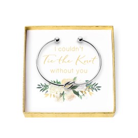 AlacrityGifts Love Knot Bangle Bracelet - Simple Tie The Knot Cuff Stretch Bracelet for Bridesmaid Proposal - Bridesmaid Gift Box - I Couldn't Tie The Knot Without You, Wedding Gift (Silver)