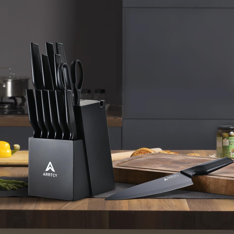 Arrtcy Knife Set - Kitchen Knife Set with Built-in Sharpener