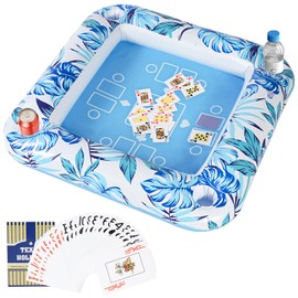 Inflatable Game Table with Waterproof Playing Cards, Pool Floating Table with Drink Holders for Pool Party Summer Water Fun