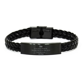 Unique Braided Leather Bracelet for Son - Engraved with Love from Mom, Perfect Idea Gifts for Christmas, Graduation, and Birthday