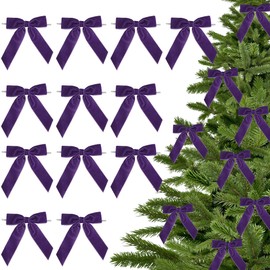 LiBongTa 3.5" Purple Pre Tied Bows Velvet Ribbon Bows, Gift Bows for Presents, Ribbon Bows with Twist Ties for Wreaths, Christmas Tree, Treat Bags, Party Decor, Christmas Package Bows-12 Counts