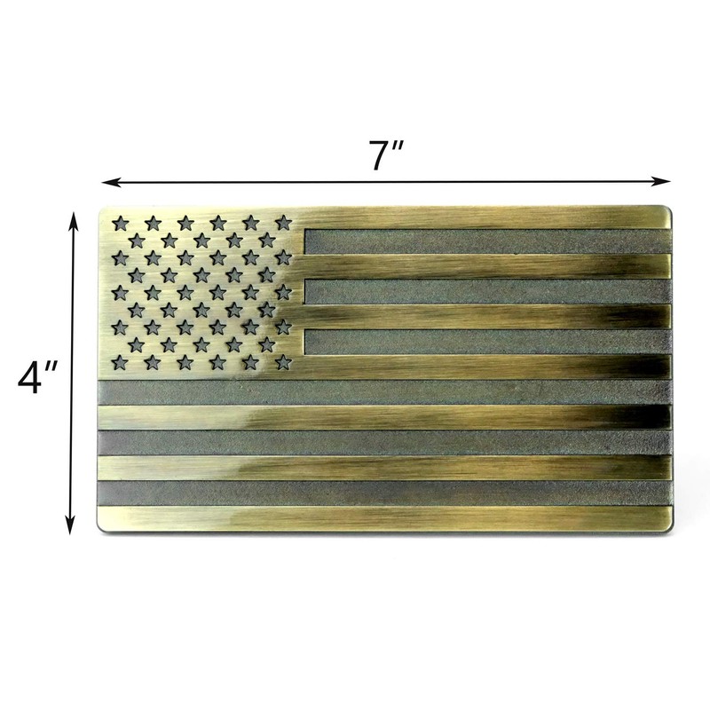 MULL USA 3D Metal Flag Emblem (7"x4", Vintage Antique Bronze)